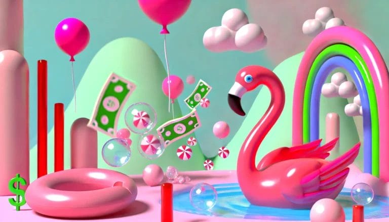 Inflation, künstlerische Darstellung des Begriffs mit einem pinkfarbenen Flamingo