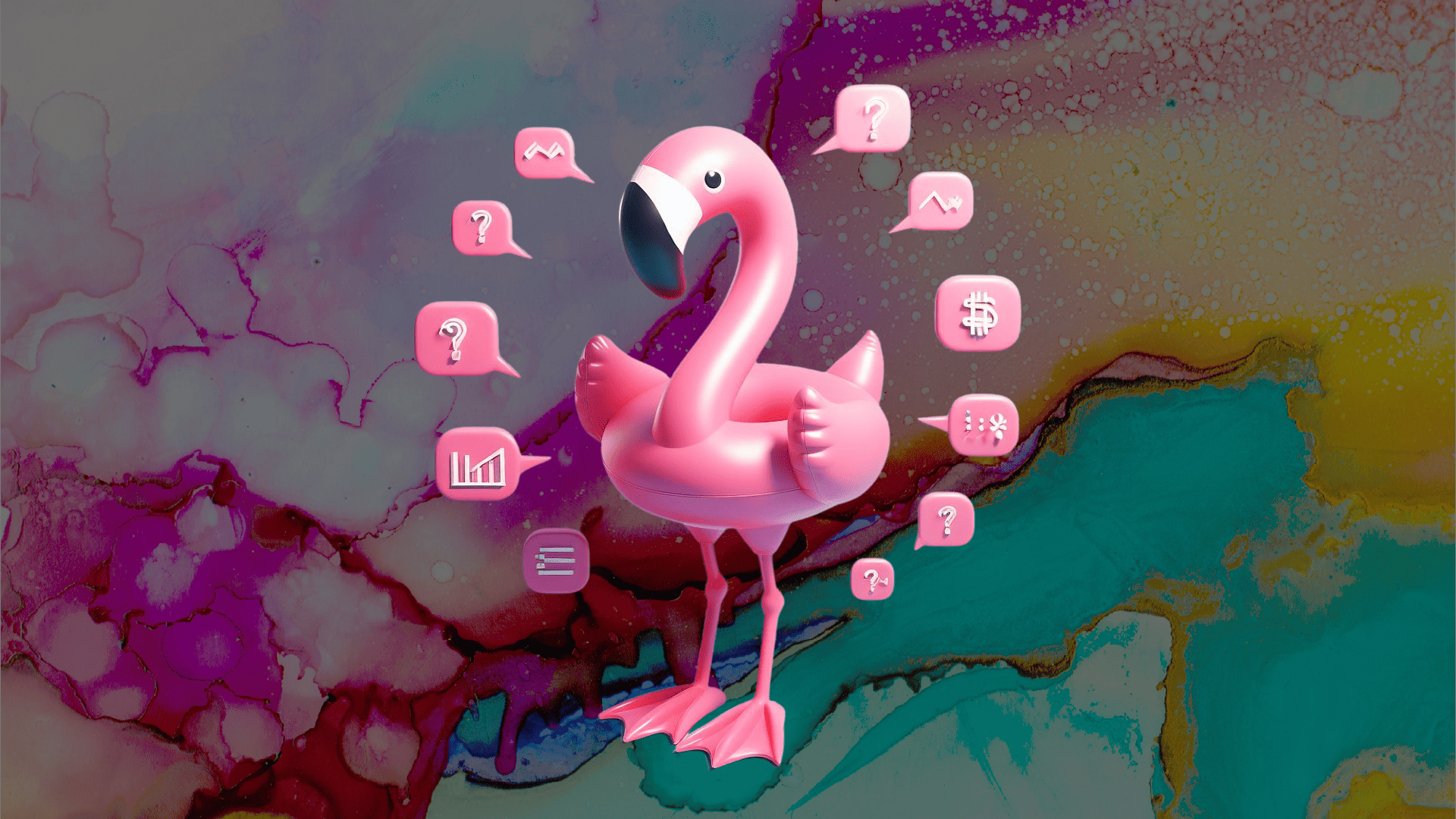 illustration: mopy, das money positivity maskottchen, ein flamingo, erklärt finanzbegriffe