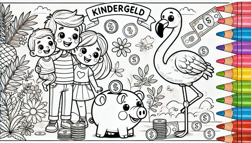 Ausmalbild zum Thema Kindergeld. Viel Spaß!