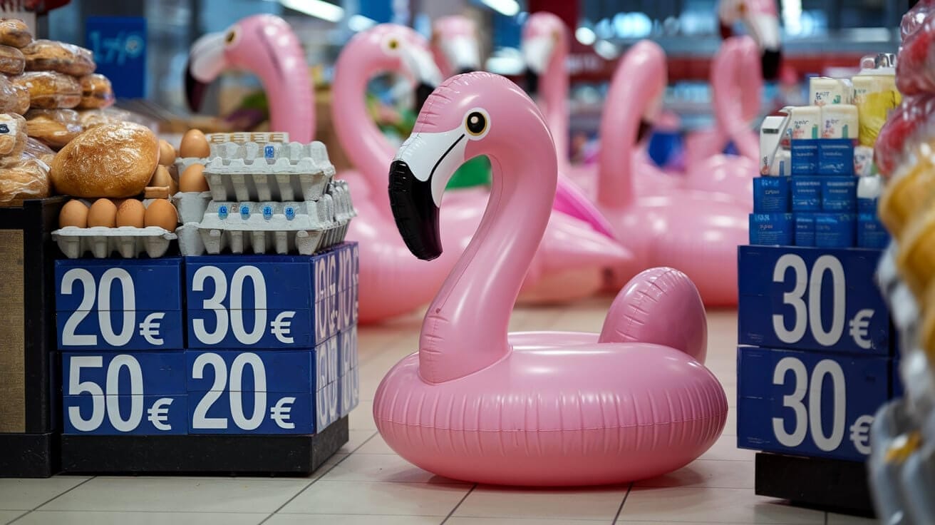 Flamingo MoPy in einem Supermarkt mit horrenden Preisen